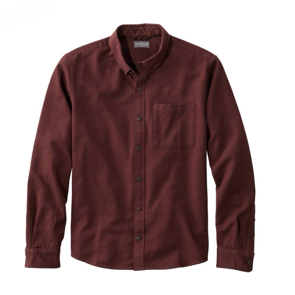 LL Bean Burgundy Wrinkle-Free Chevron Shirt Long Sleeve Button Down Size‎ XXL